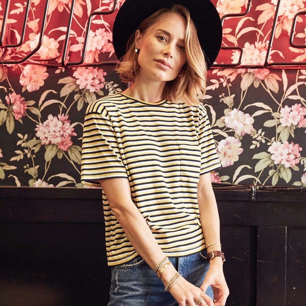 Anine Bing Striped Yellow and Black T-Shirt with front Pocket XS